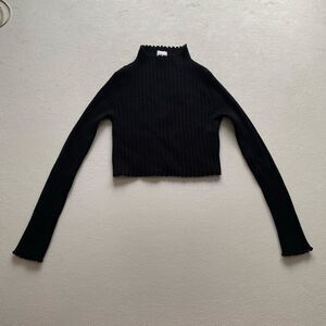 Polly Black Ribbed Mock Neck Long Sleeve Crop Top Size Small Fitted Stretch